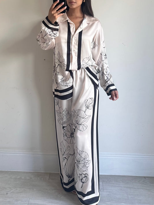 Ivory Floral Satin Co-ord Set