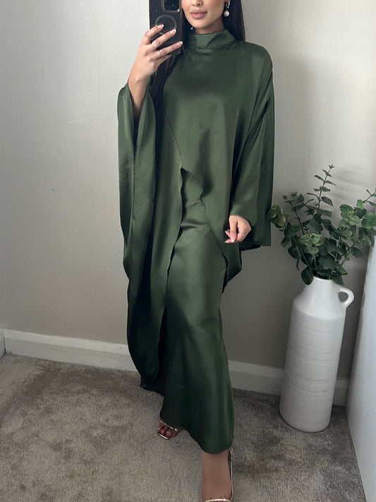 Khaki Satin Oversized Skirt Co-Ord