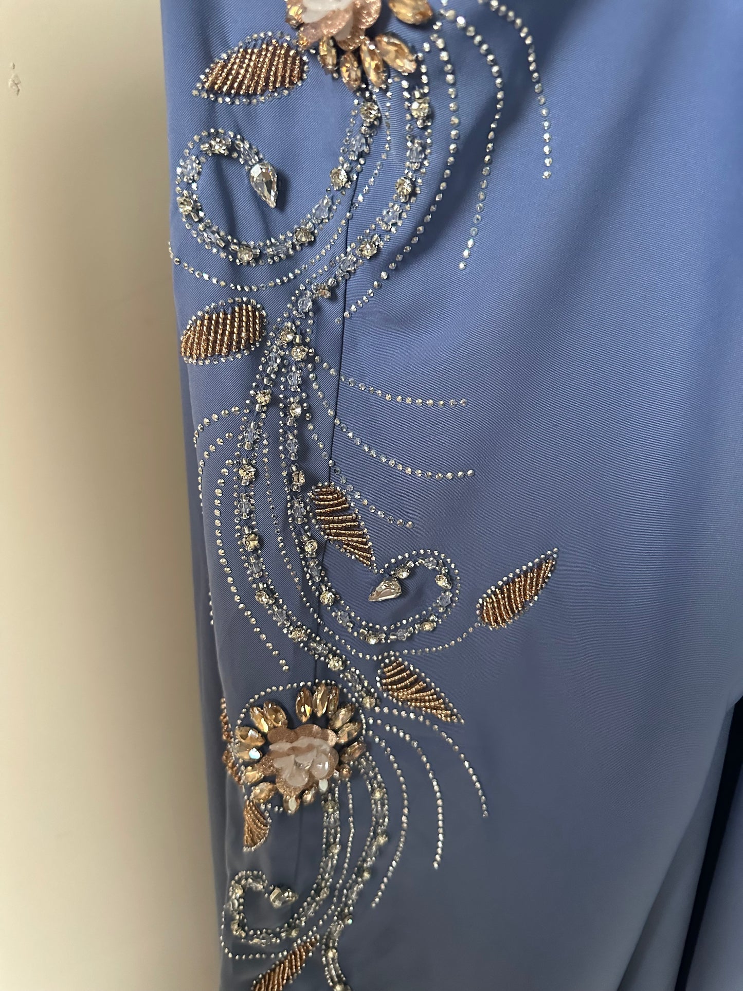 Blue Embellished Open Buttoned Abaya