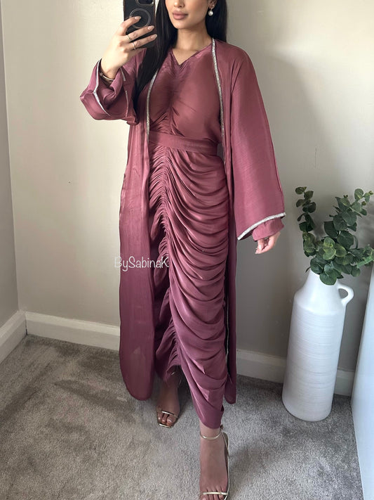 Pink Dusty Ruched Abaya Set