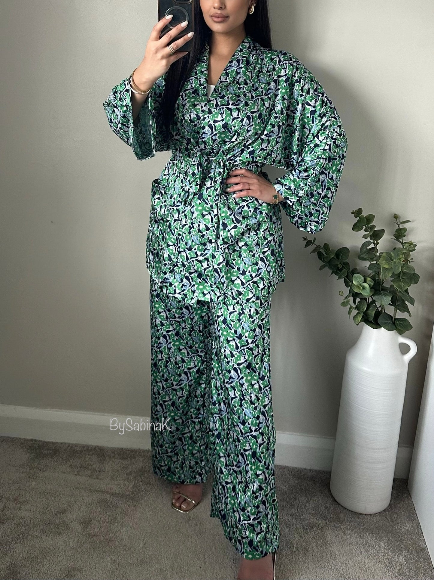 Green Blue Satin Printed Co-ord Set