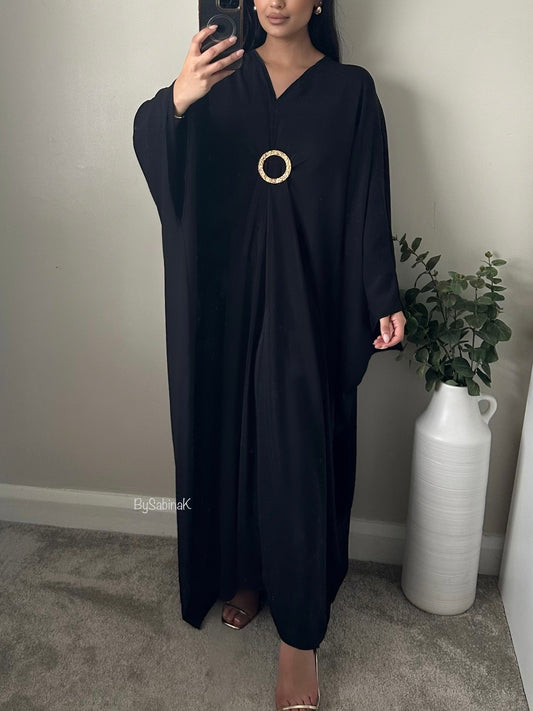 Black Drape Gold Brooch Kaftan