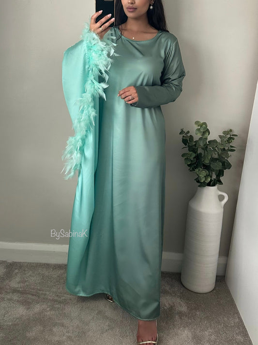 Aqua Blue & Sage Green Ombré Feather Sleeved Kaftan