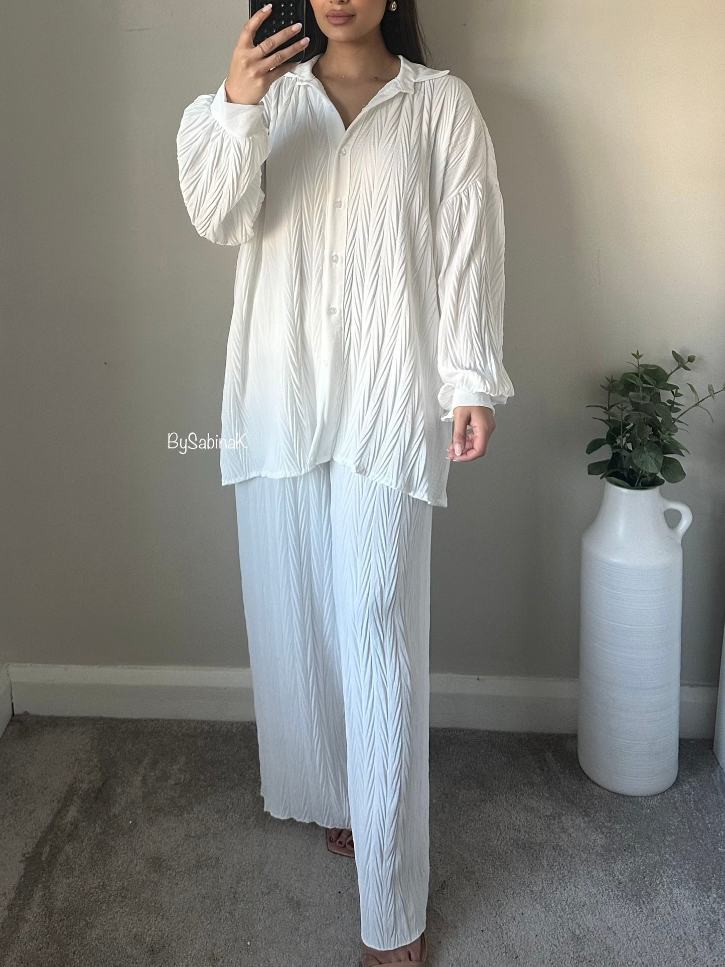 White Pleated Oversized Co-ord