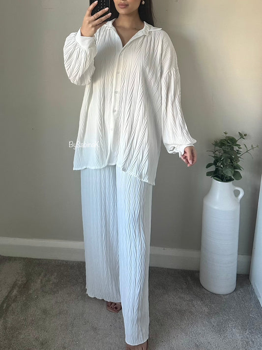 White Pleated Oversized Co-ord