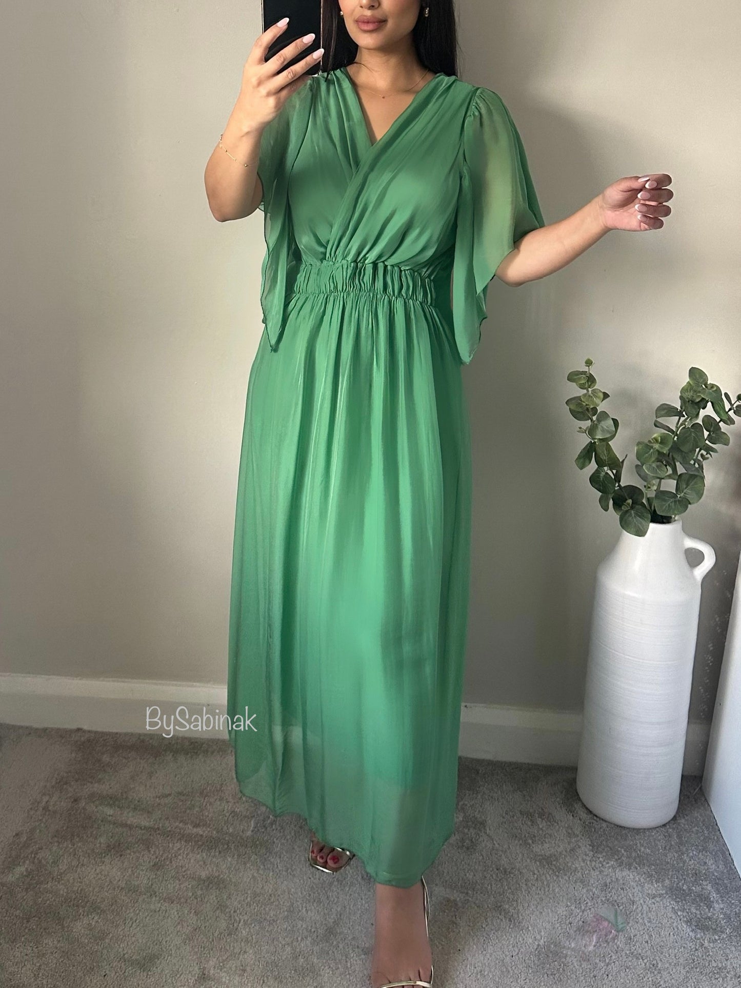 Green Chiffon Silk Dress