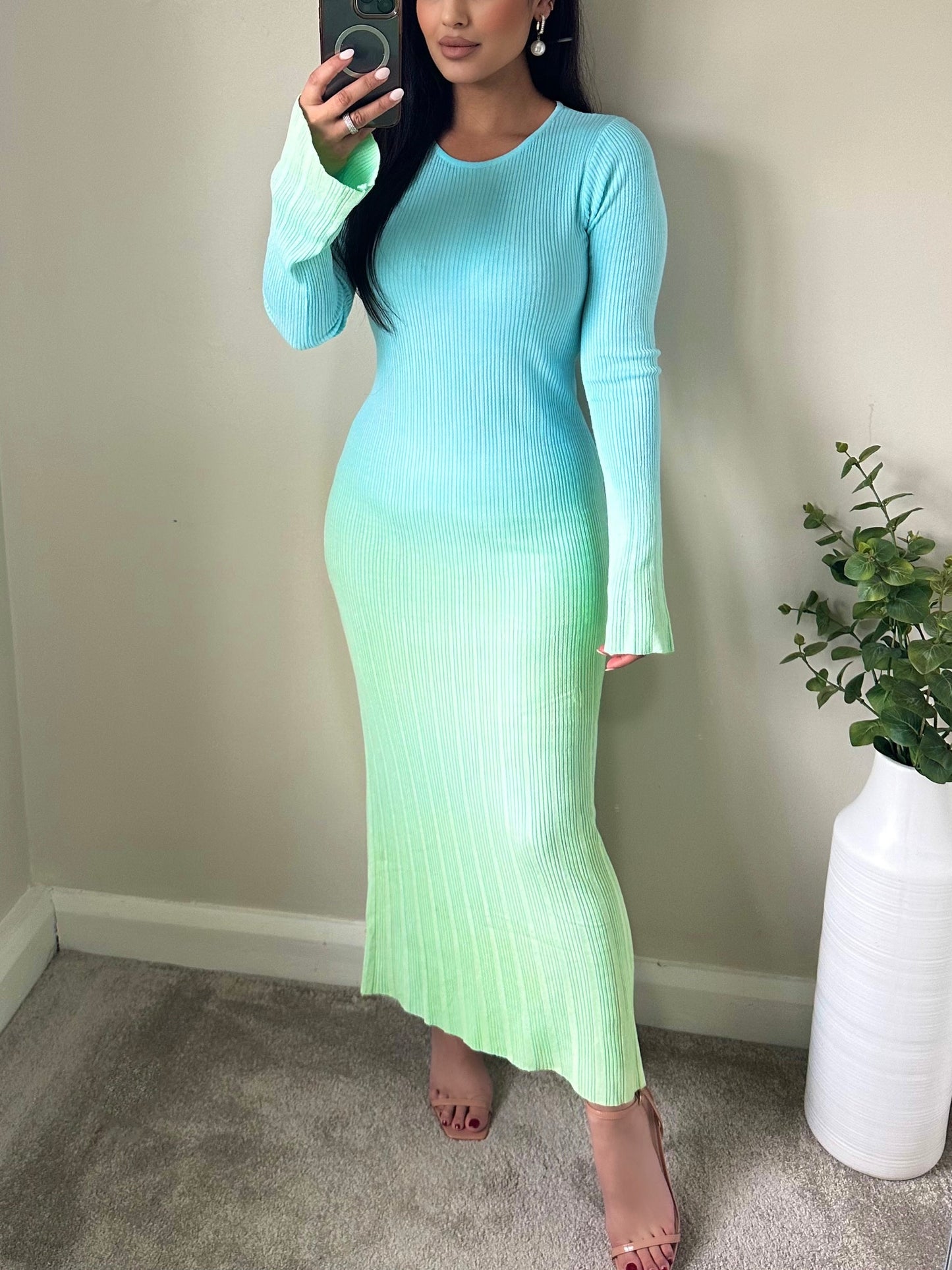 Fine Knit Ombré Blue/Green Dress