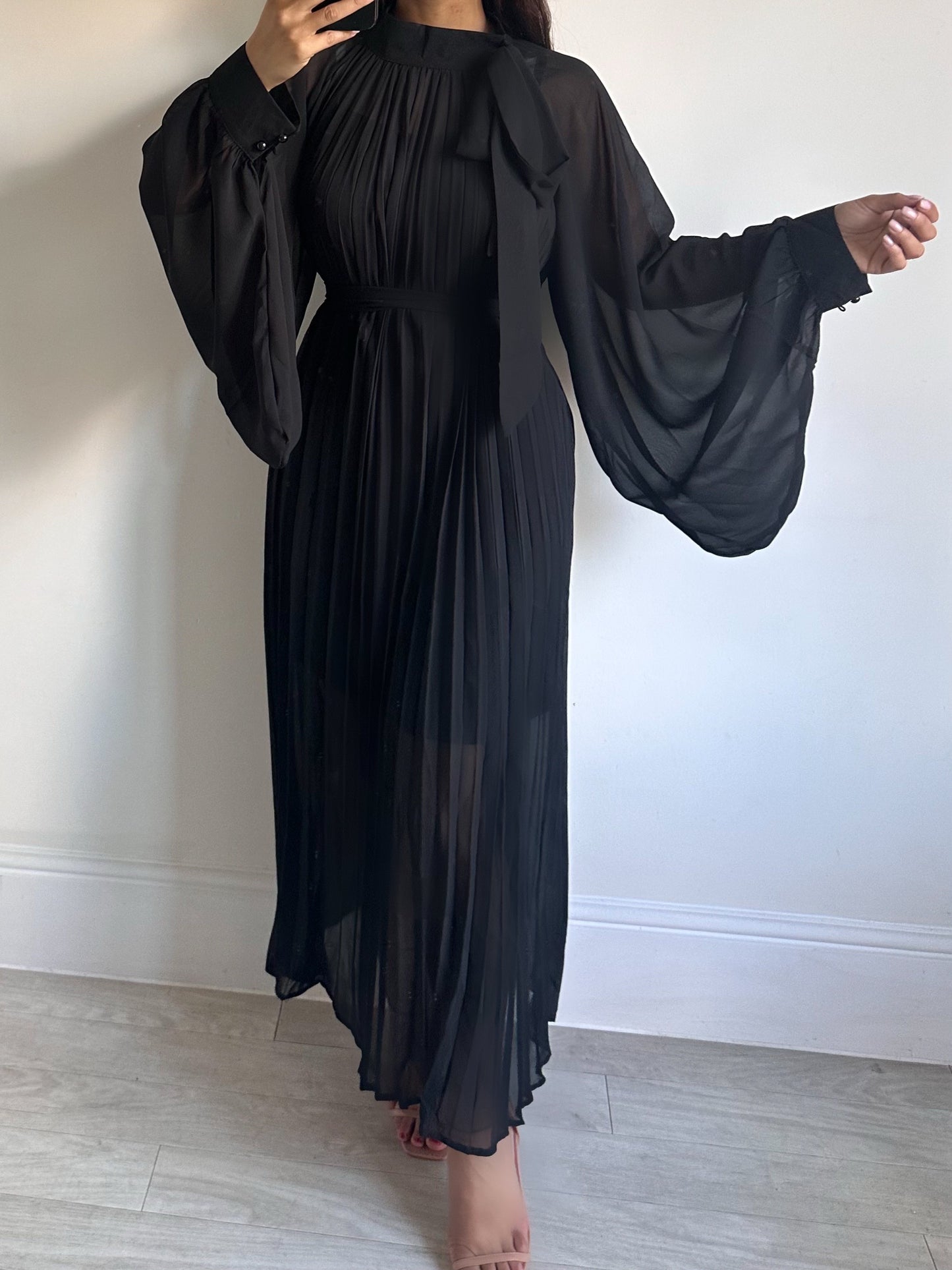 Black Chiffon Pleated Dress