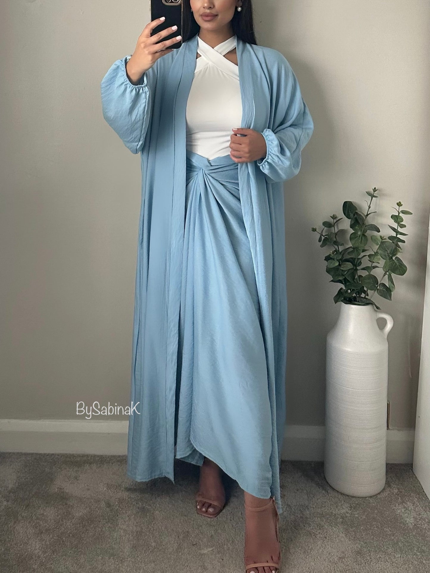 Baby Blue Wrap Skirt and Kimono Set