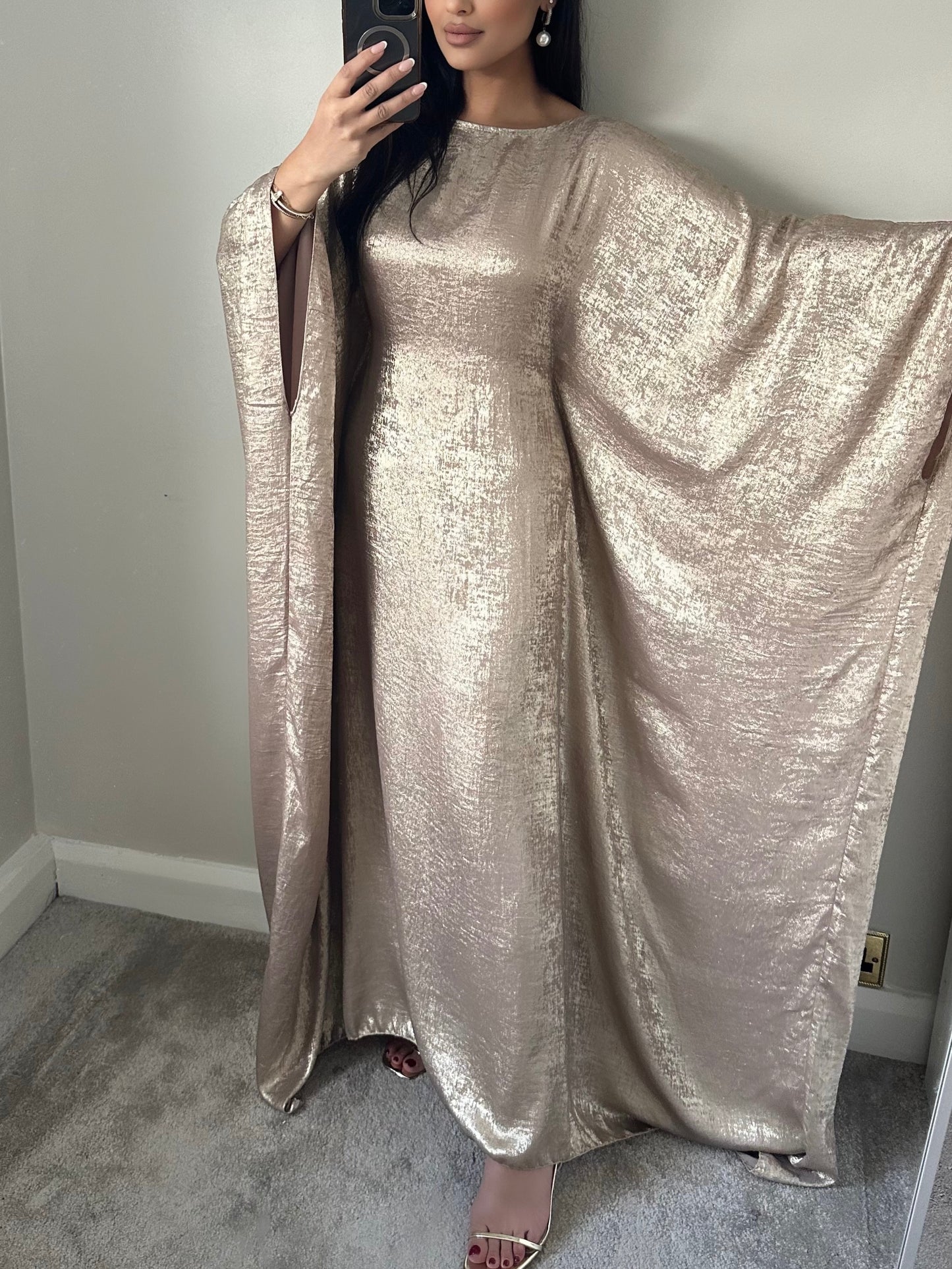 Champagne Gold Shimmer Kaftan Dress 081