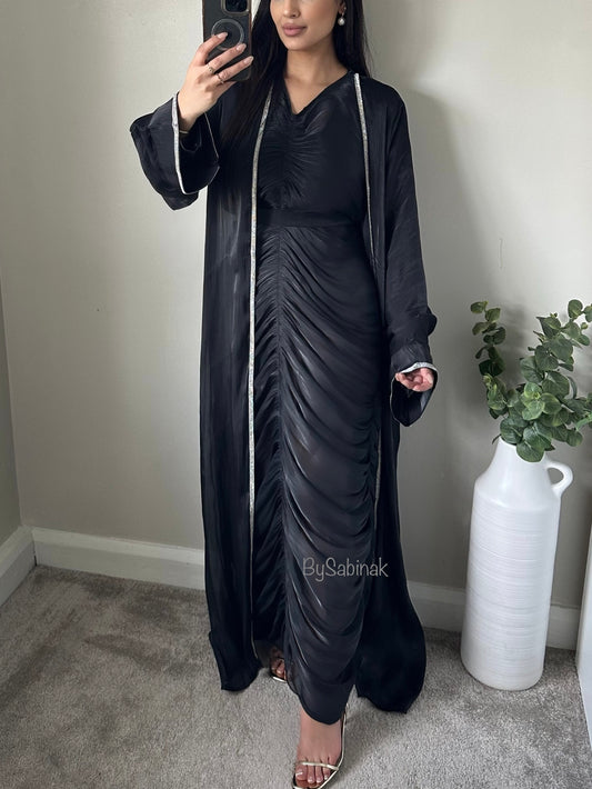 Black Ruched Abaya Set