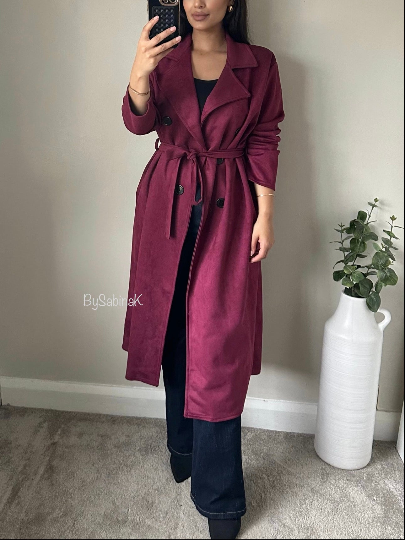 Burgundy Suede Trench Jacket