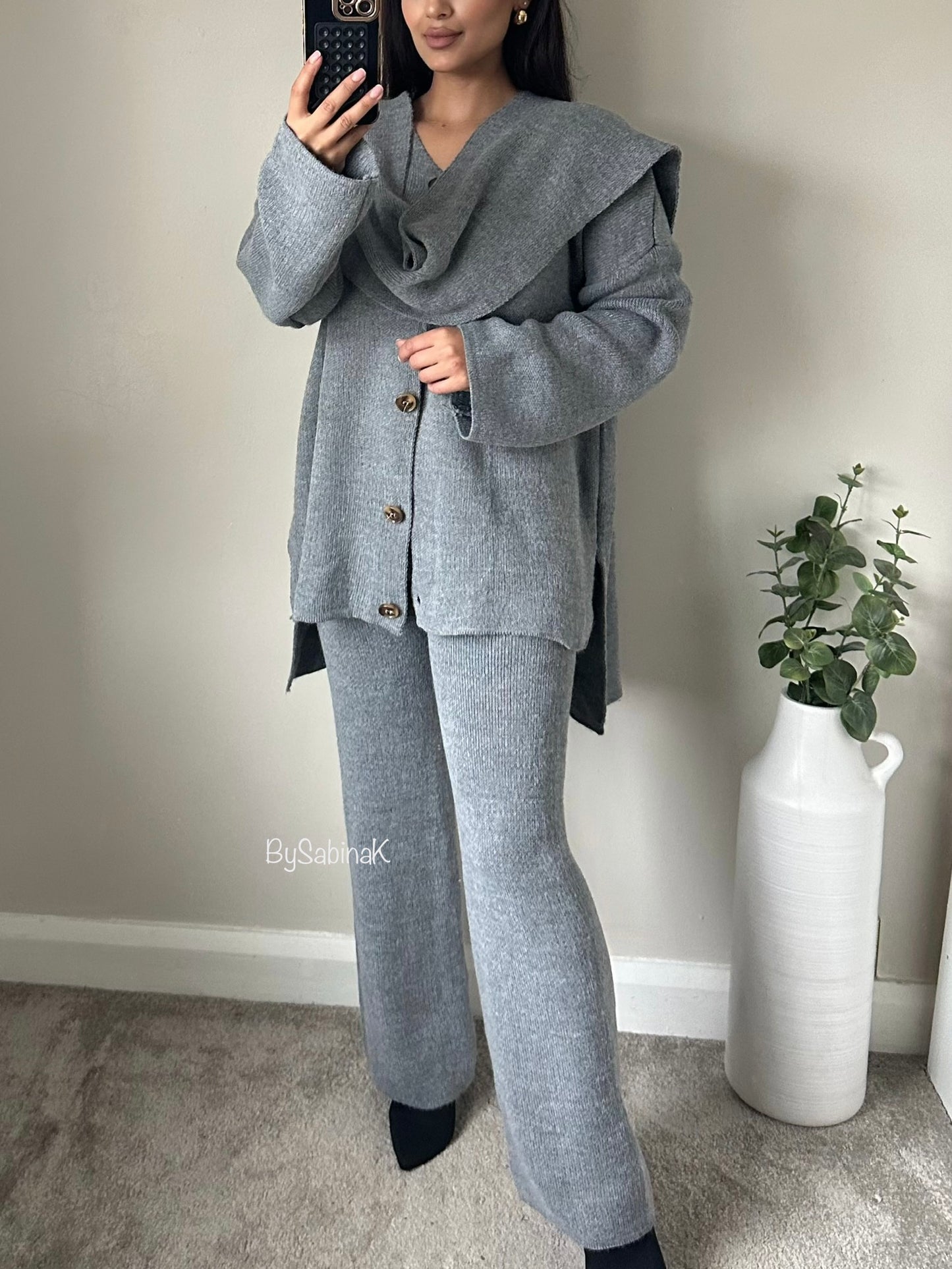 Grey Scarf Knit Cardigan Co-ord