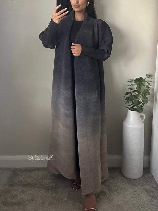 Black Nude Ombré Open Pleated Abaya