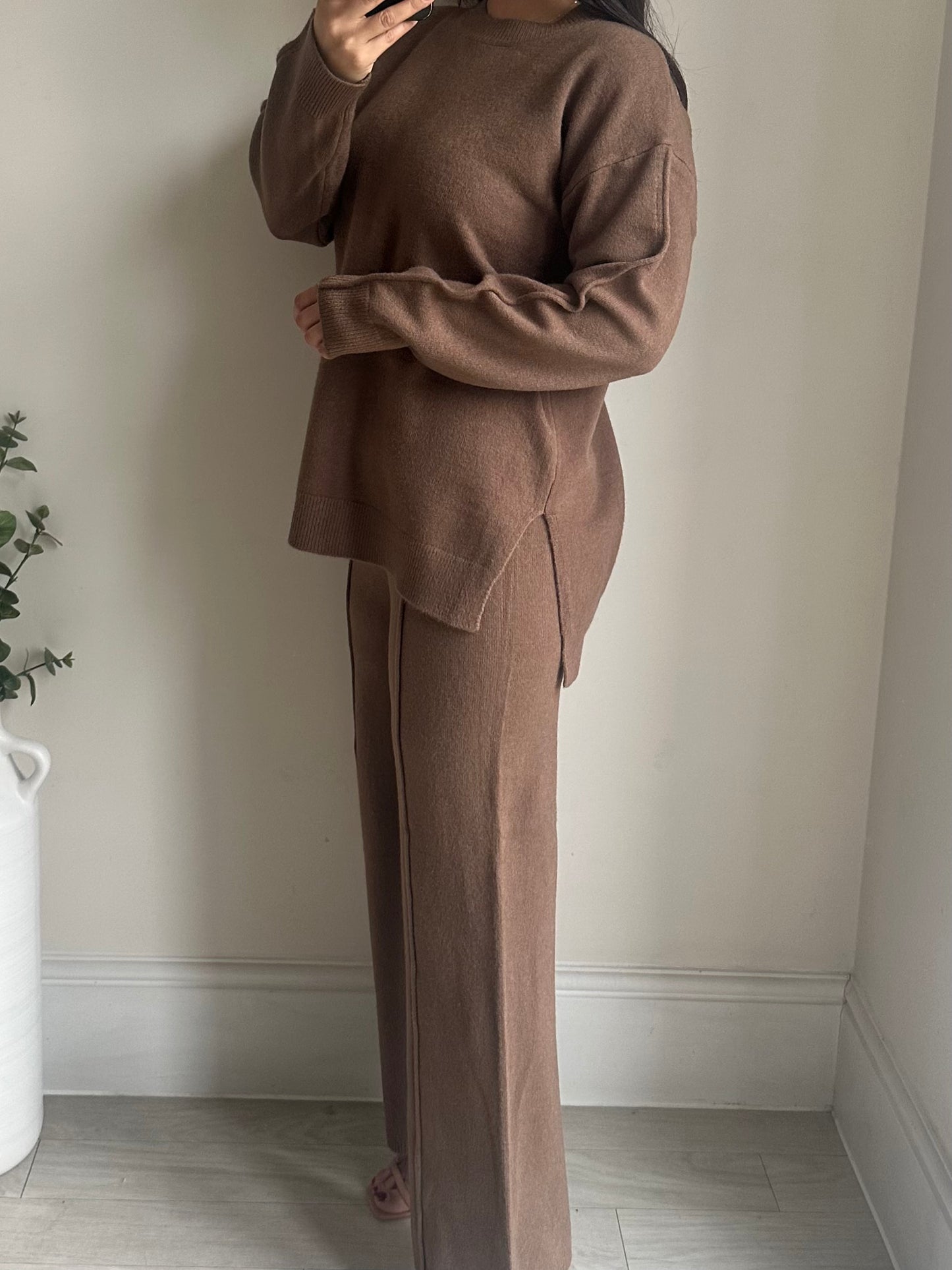 Brown Round Neck Knit Co-ord