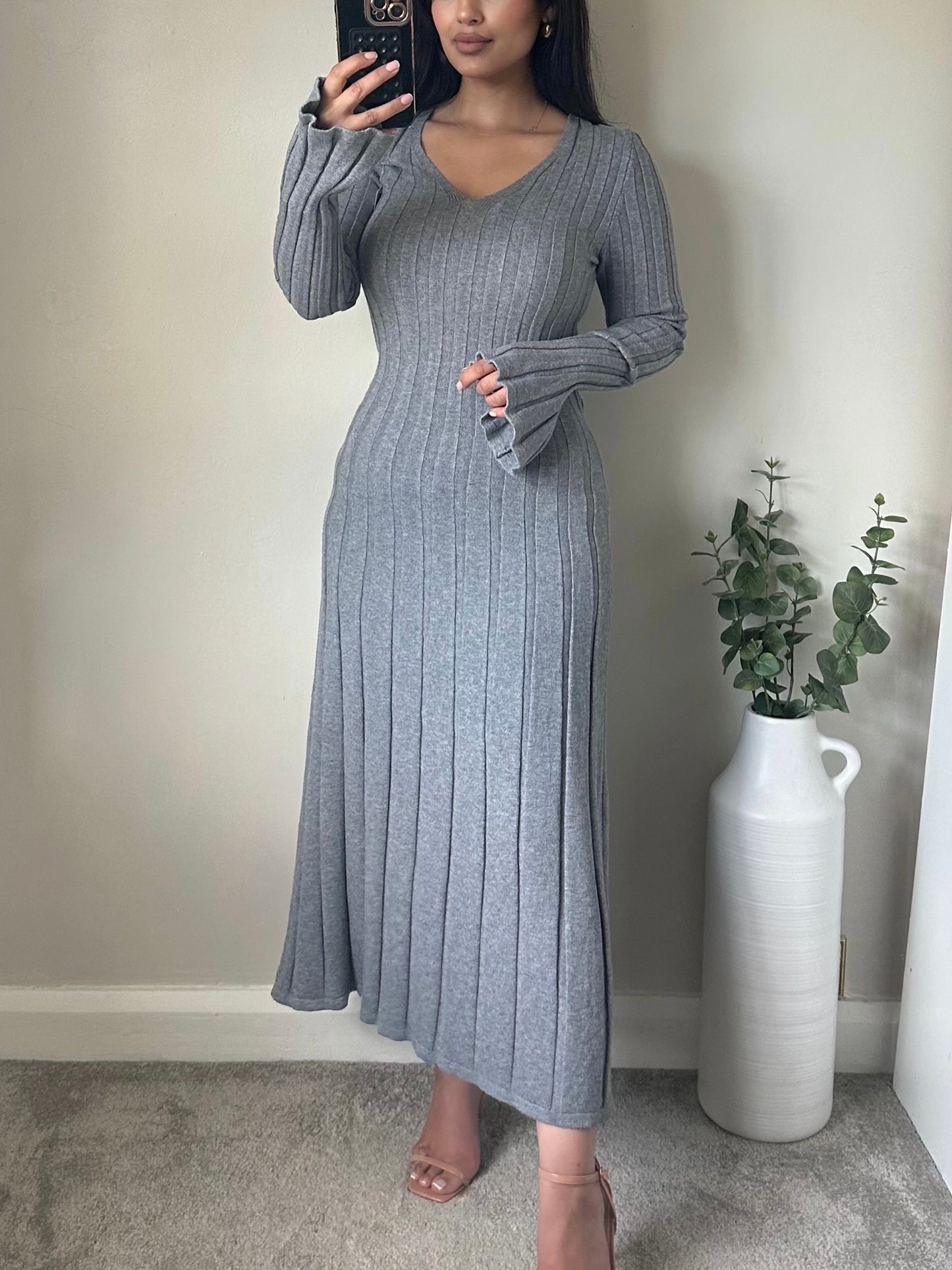 Grey Knit Maxi Dress