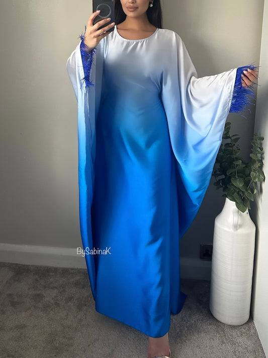 Blue Ombré Satin Butterfly Kaftan