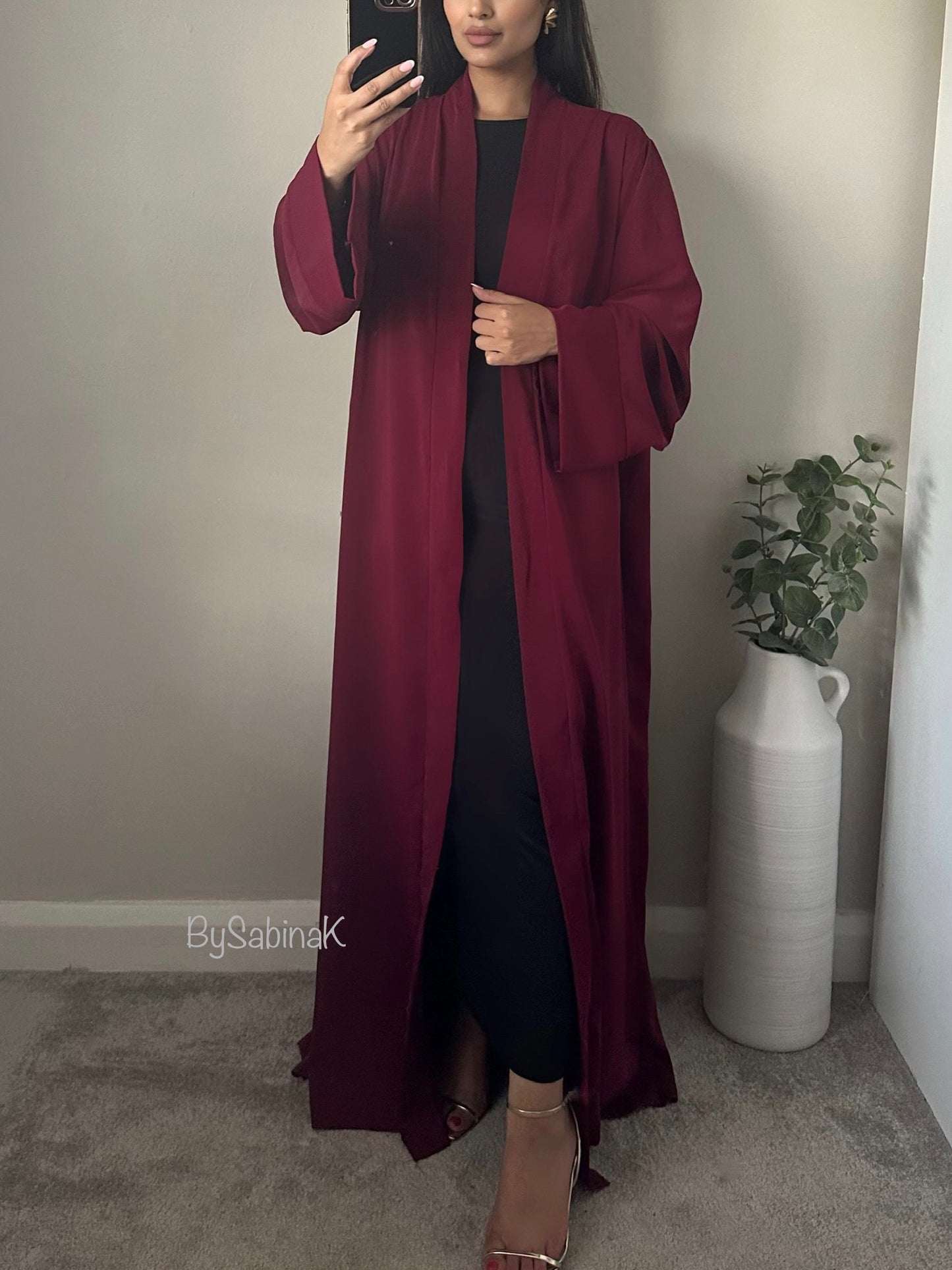 Burgundy Open Kimono Abaya