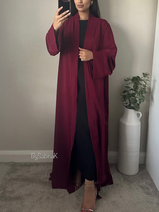 Wine Red Open Kimono Abaya