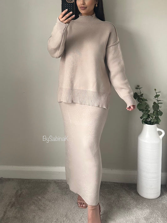 Taupe Knit Skirt Co-ord Set