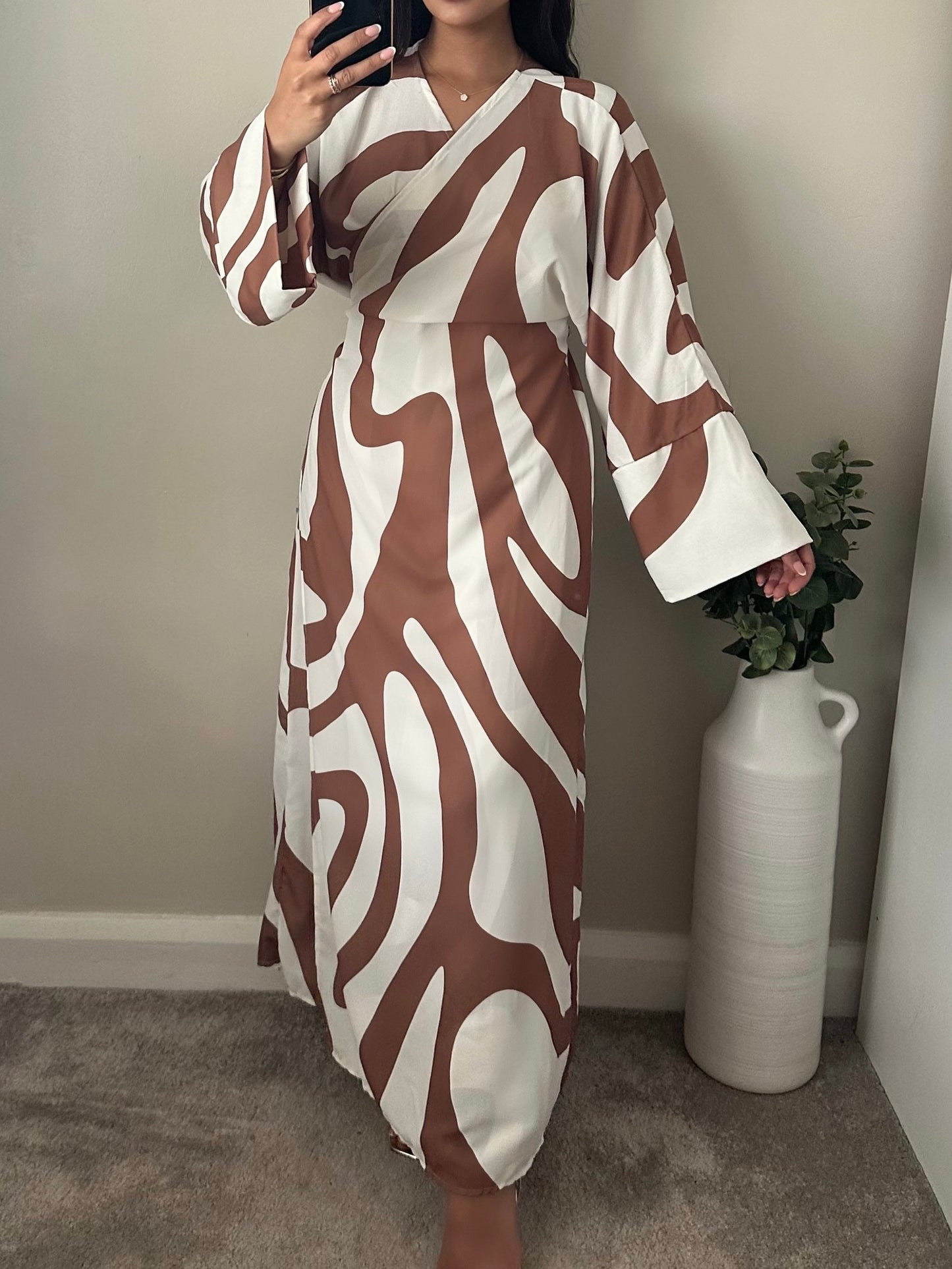 Brown Ivory Printed Wrap dress