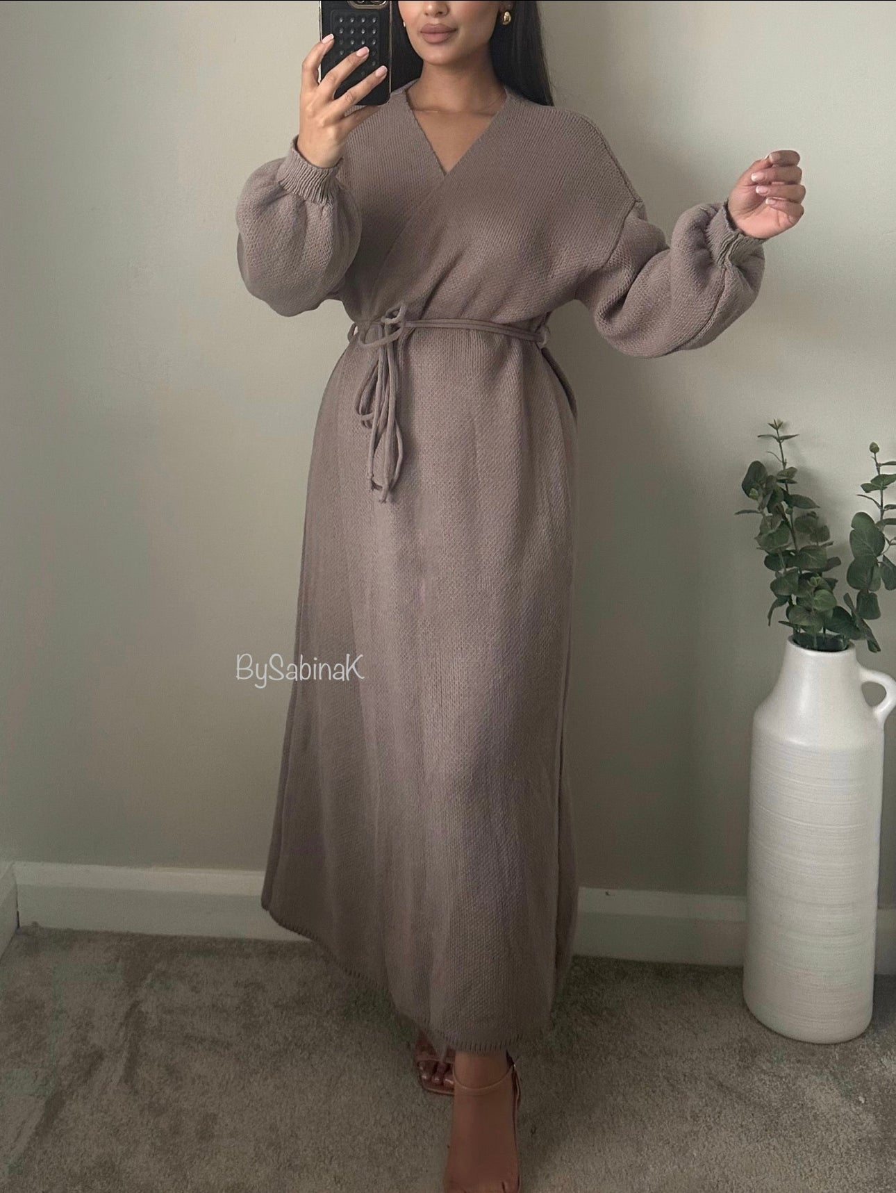 Taupe Knit Wrap Dress