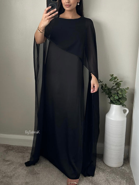 Black Chiffon Scarf Dress 306