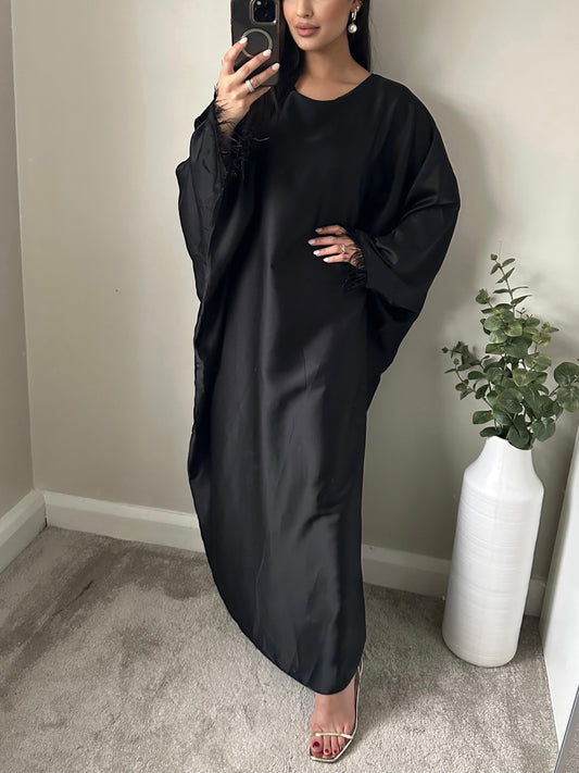 Black Feather Trimmed Abaya FA