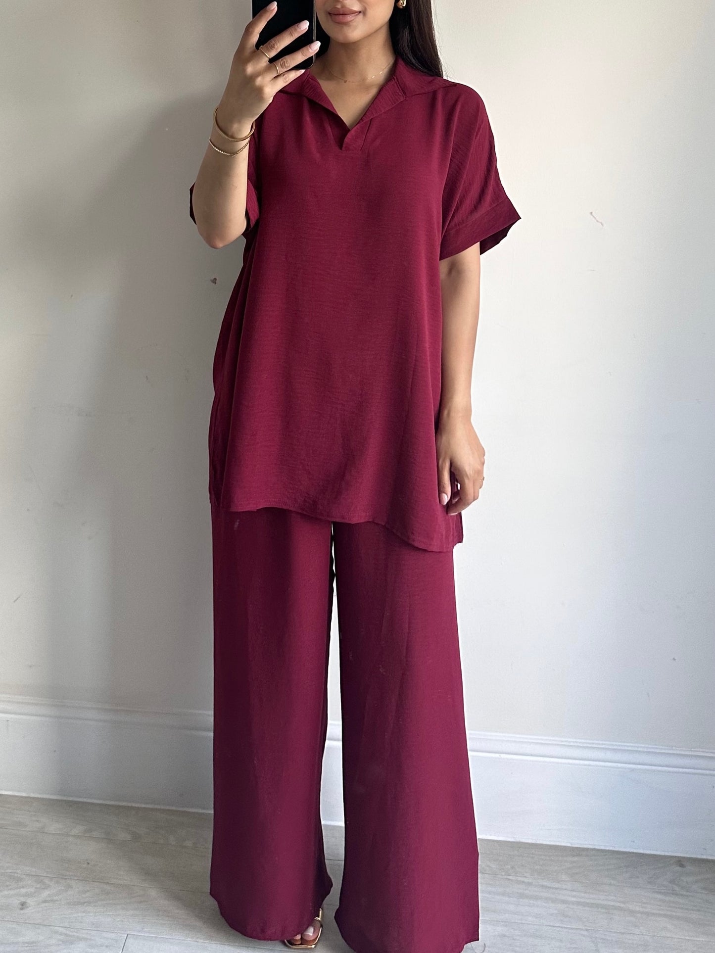 Wine Red Collar Co-ord Set