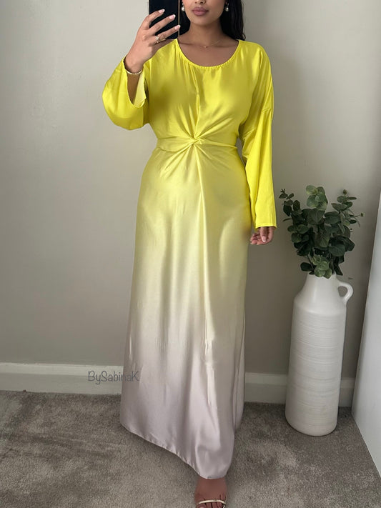 Yellow Ombré Satin Twist Dress