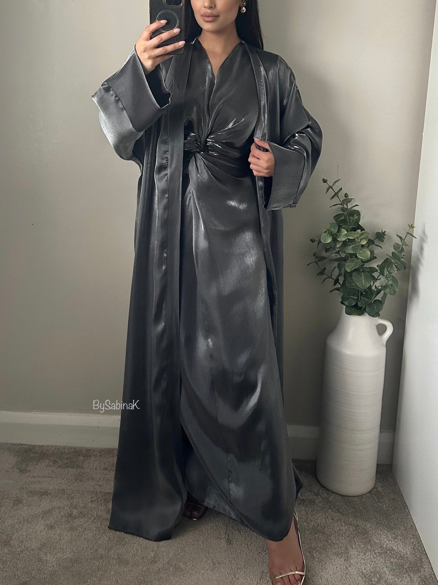 Grey Silver Twist Abaya Set