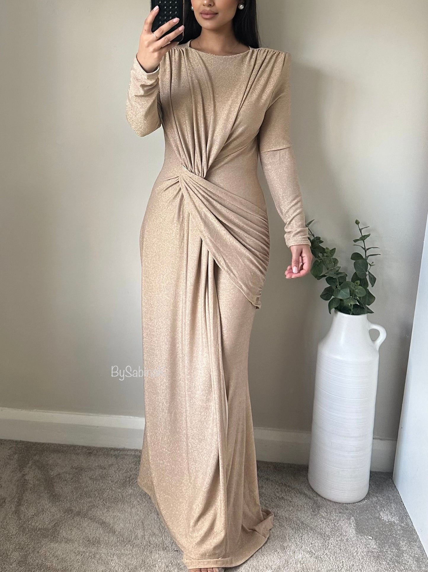 Gold Twist Front Maxi Dress