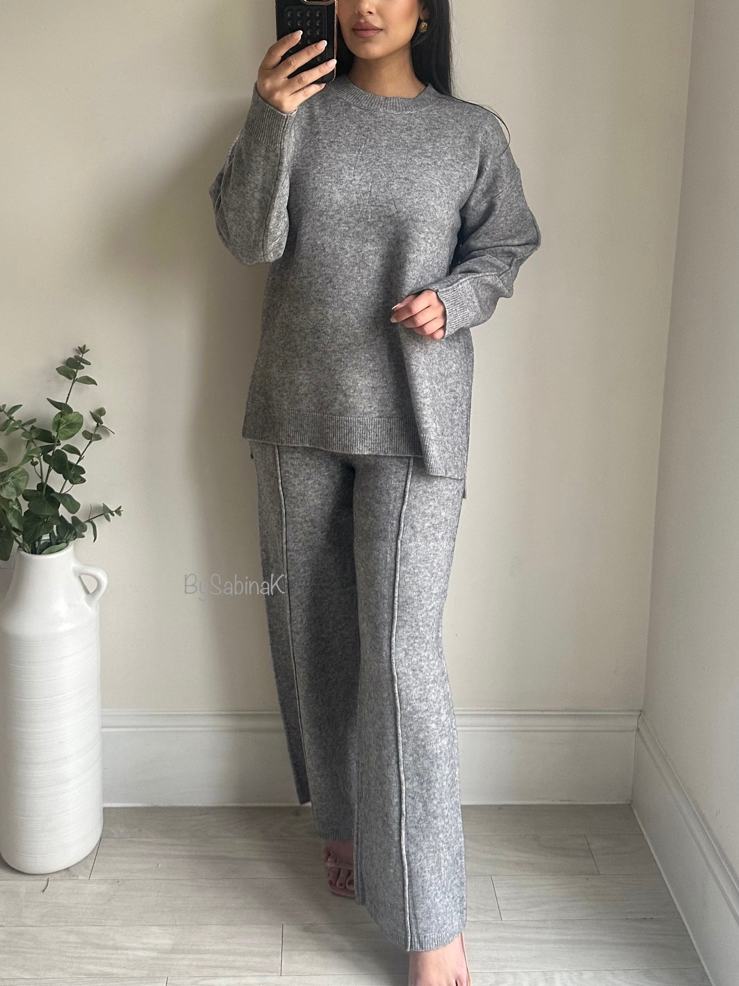 Grey Round Neck Knit Co-ord