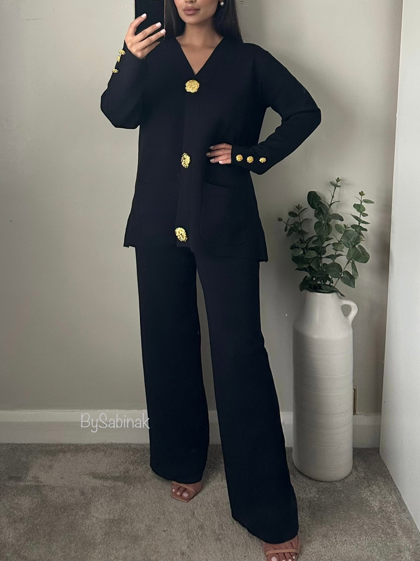 Black Gold Button Cardigan Co-ord