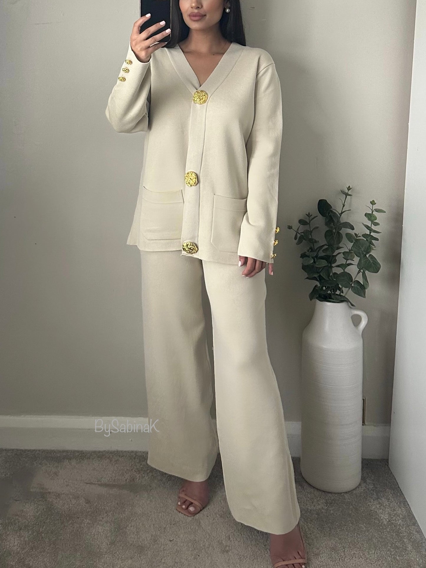 Ivory Gold Button Cardigan Co-ord