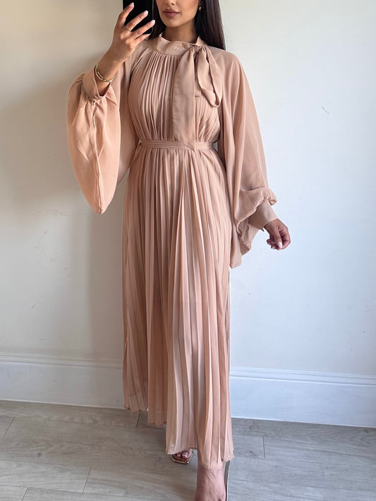 Nude Chiffon Pleated Dress