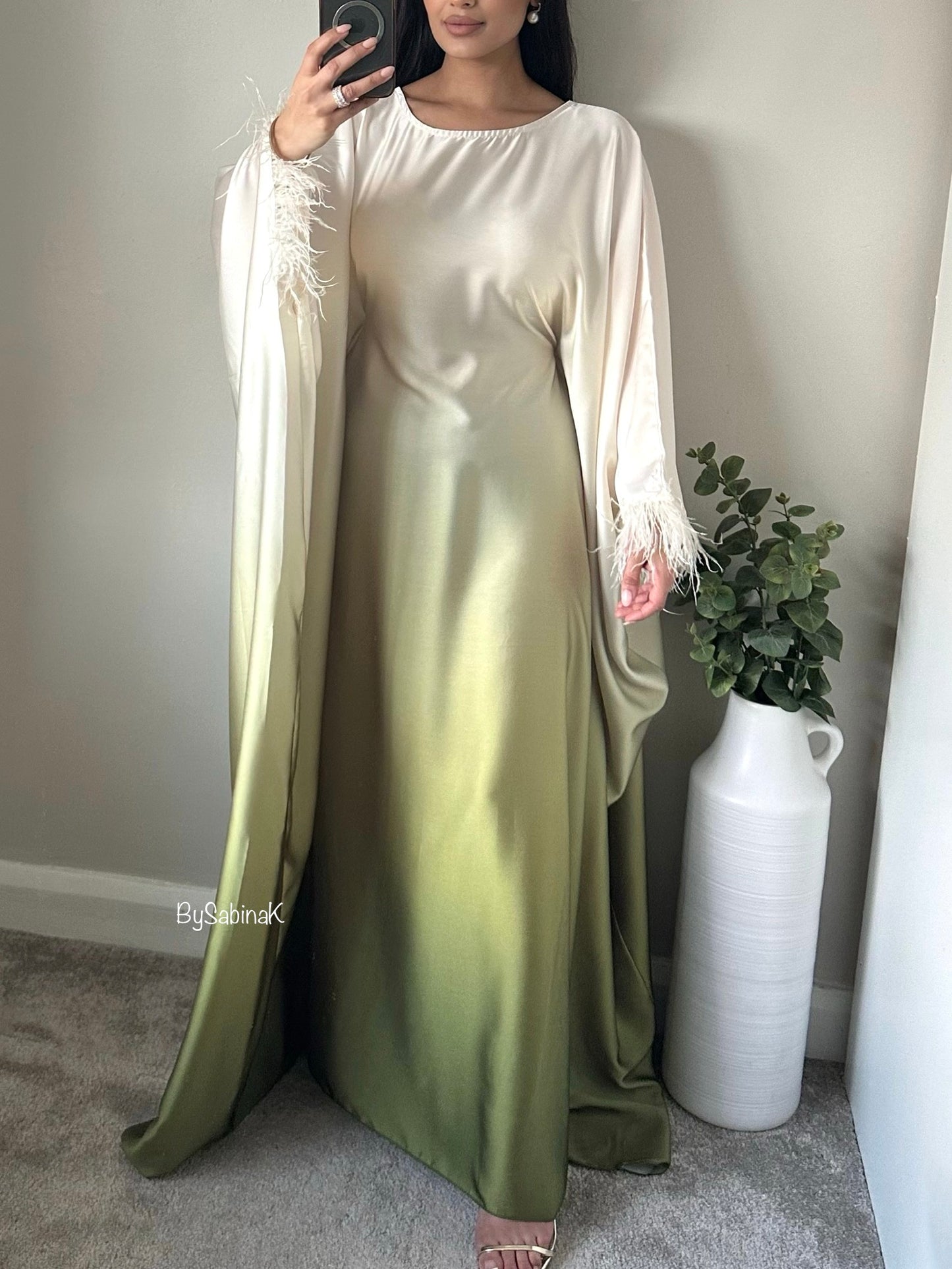 Sage Green Tones Satin Ombré Kaftan