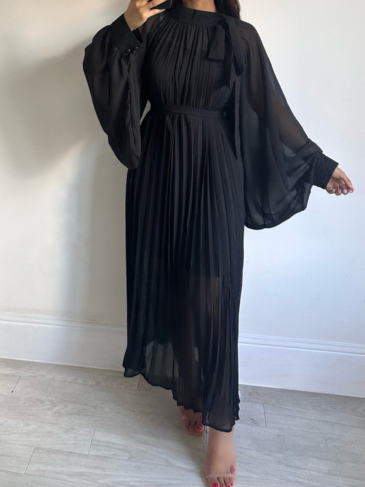Black Chiffon Pleated Dress