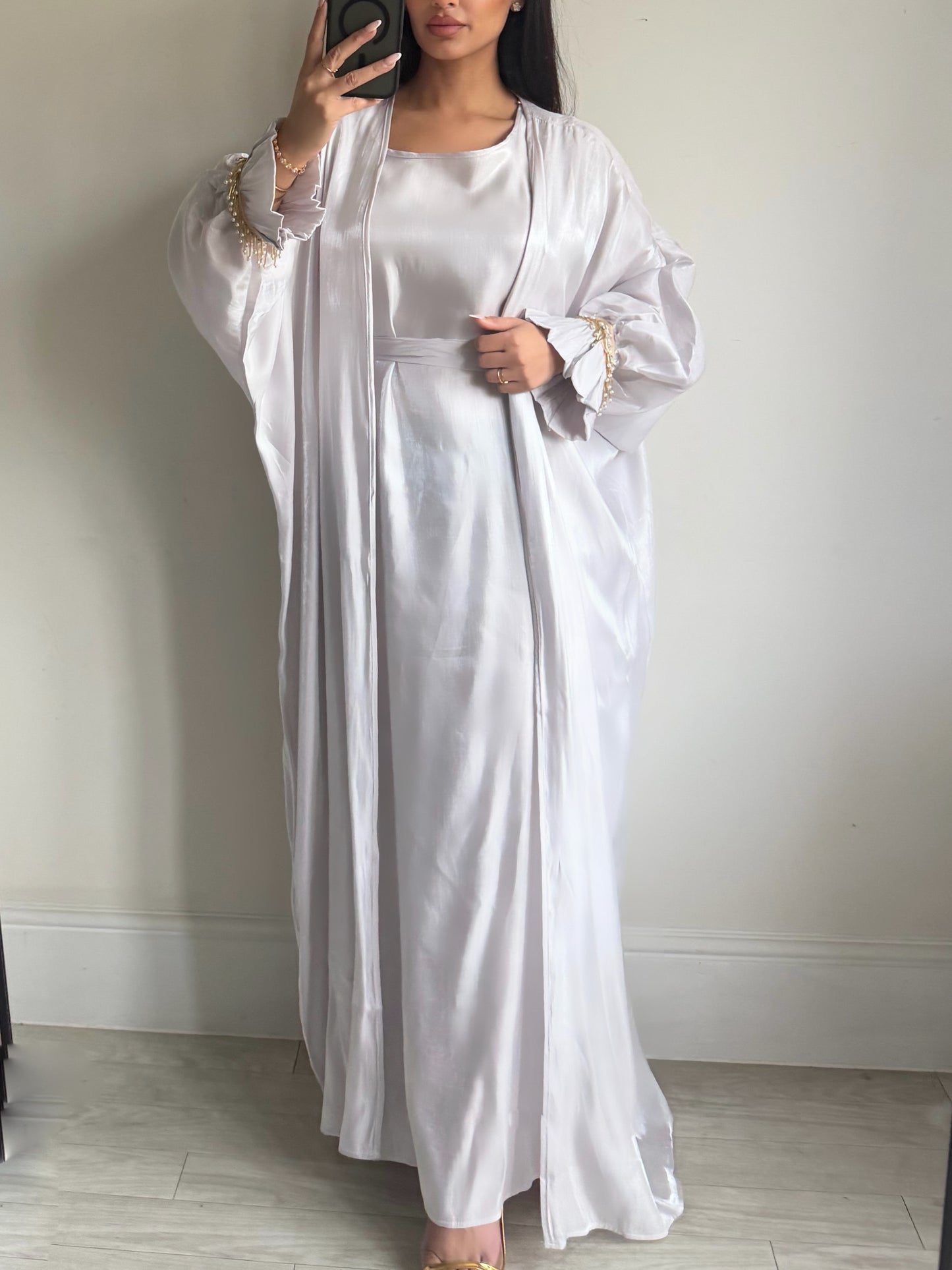 White Tassel Cuff Detail Abaya Set 181