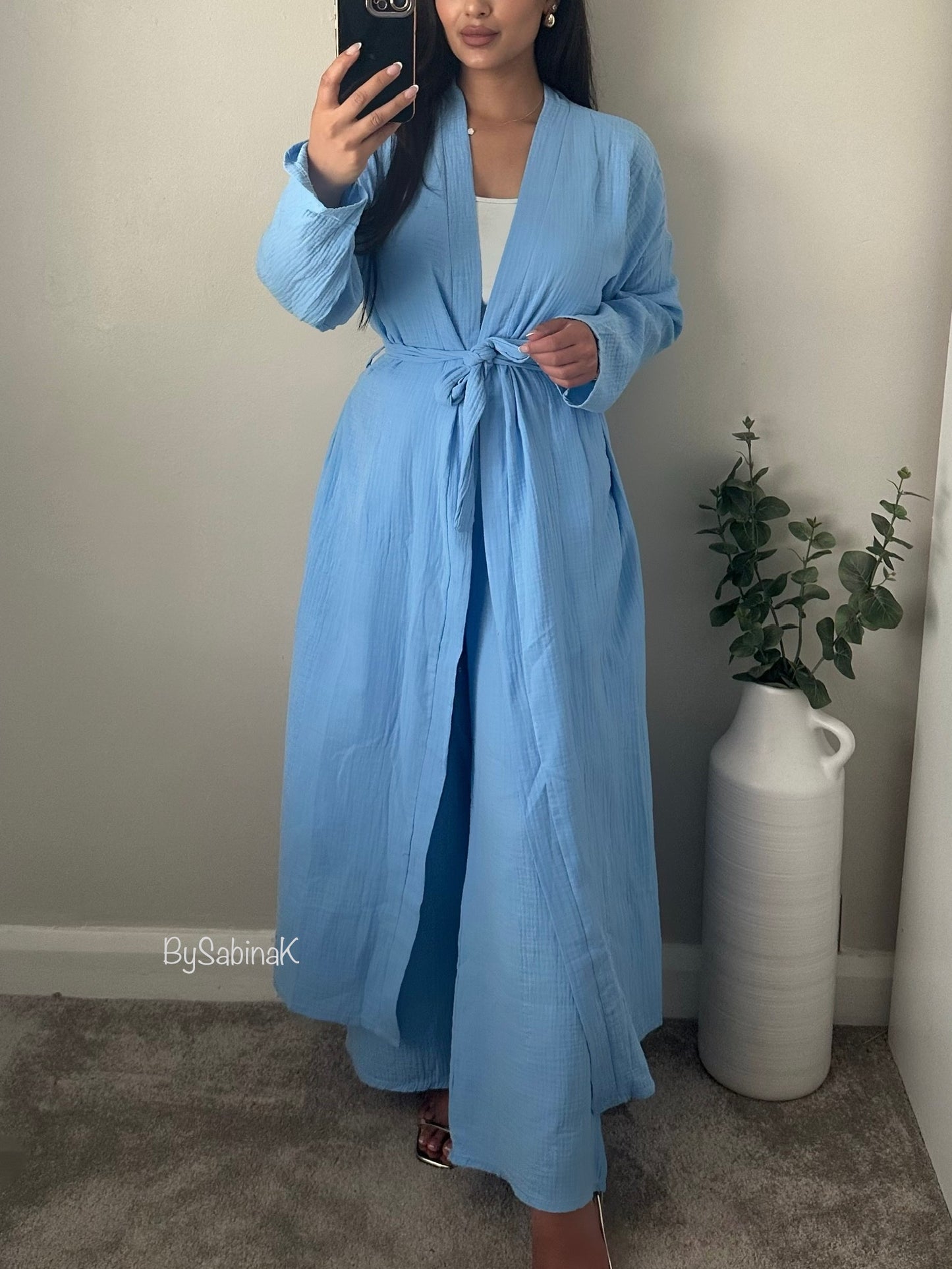 Baby Blue Cotton Kimono Trousers Set Co-ord