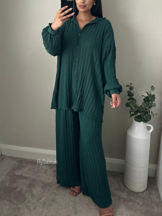 Green Pleated Oversized Co-ord