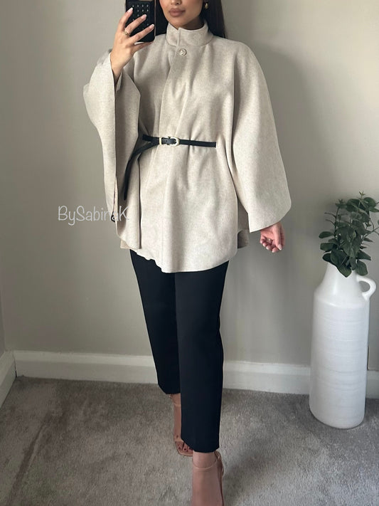 Ivory Longline Cape Belted Jacket