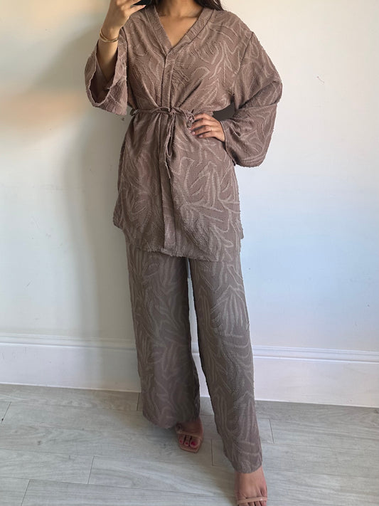 Mocha Textured Belted Co-ord