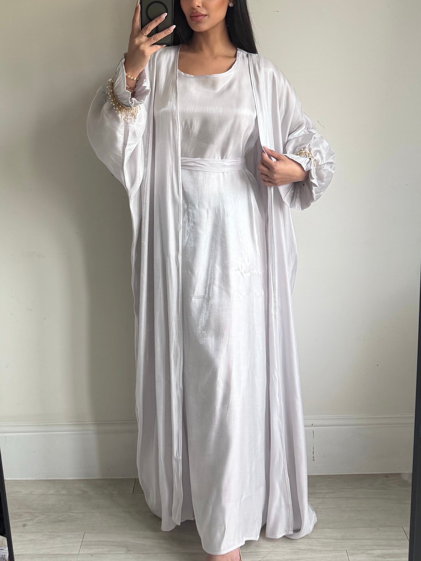 White Tassel Cuff Detail Abaya Set 181