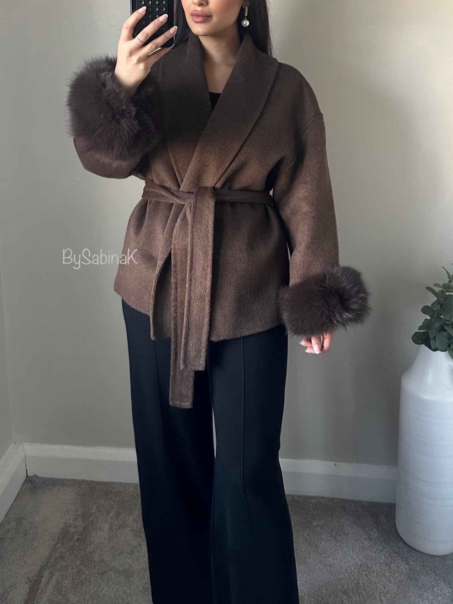 Brown 100% Wool Fur Short Coat