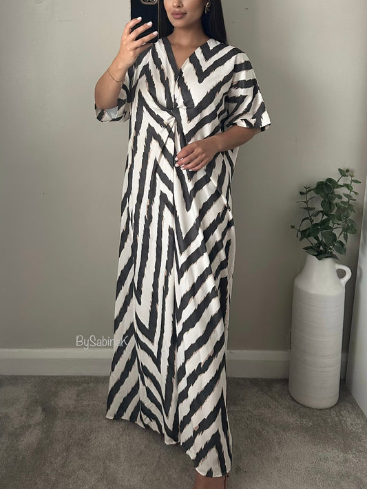 Black Chevron Satin Kaftan