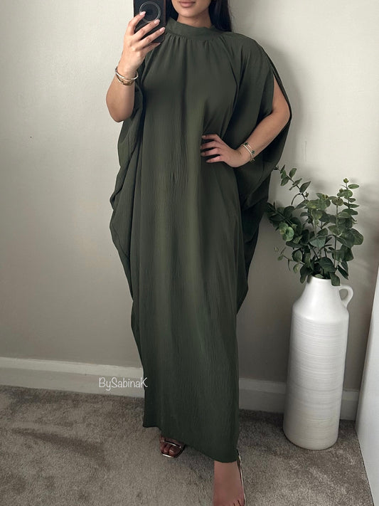 Khaki Green Sleeveless Kaftan Dress SD