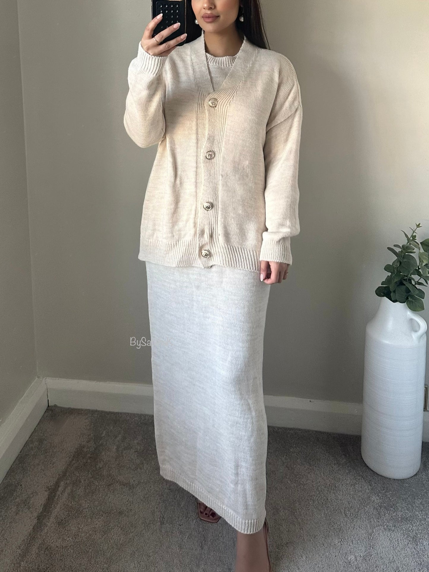 Ivory Cardigan Knit Dress Set Co-ord