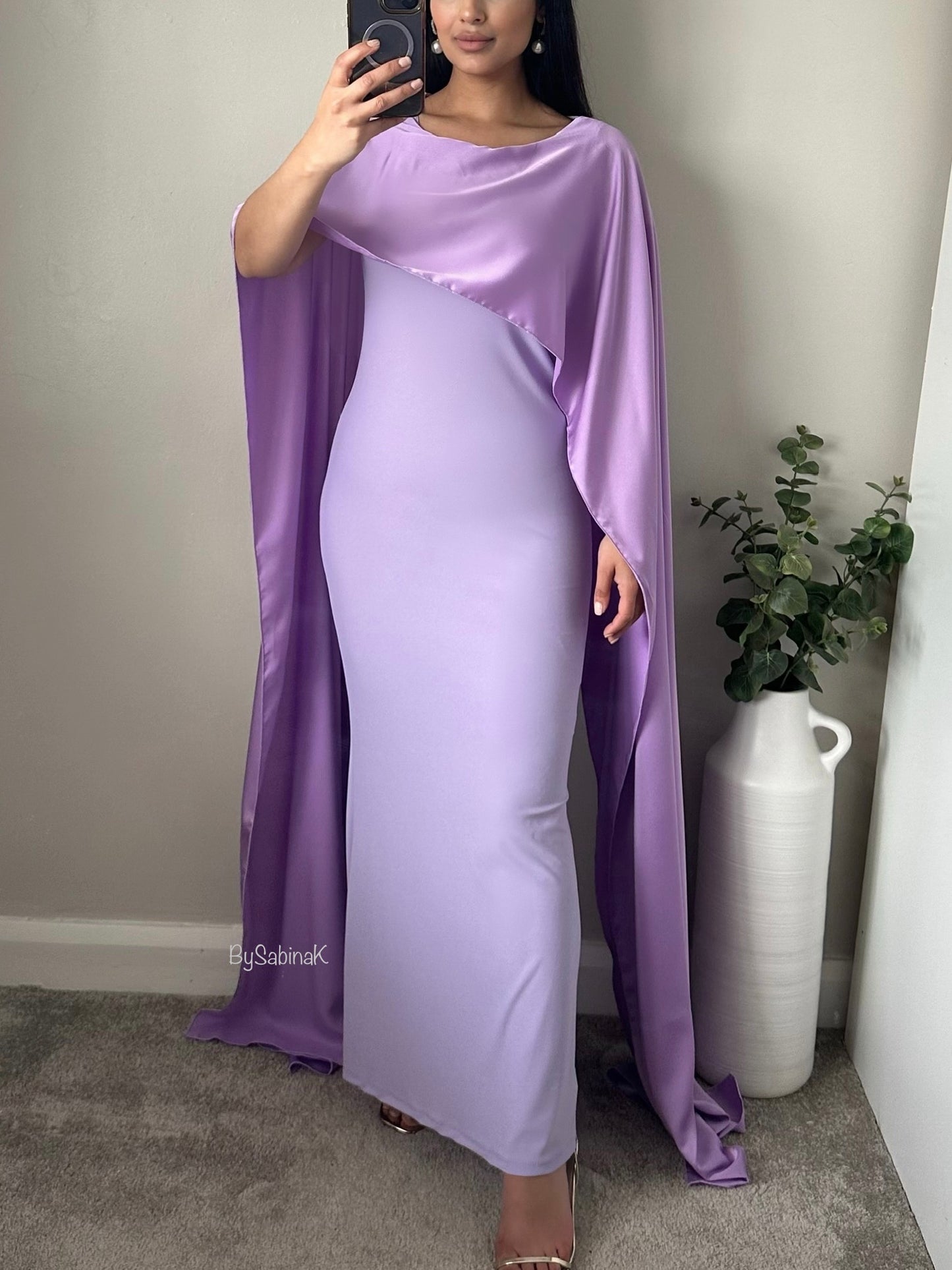 Lilac Draped Satin Scarf Dress 537