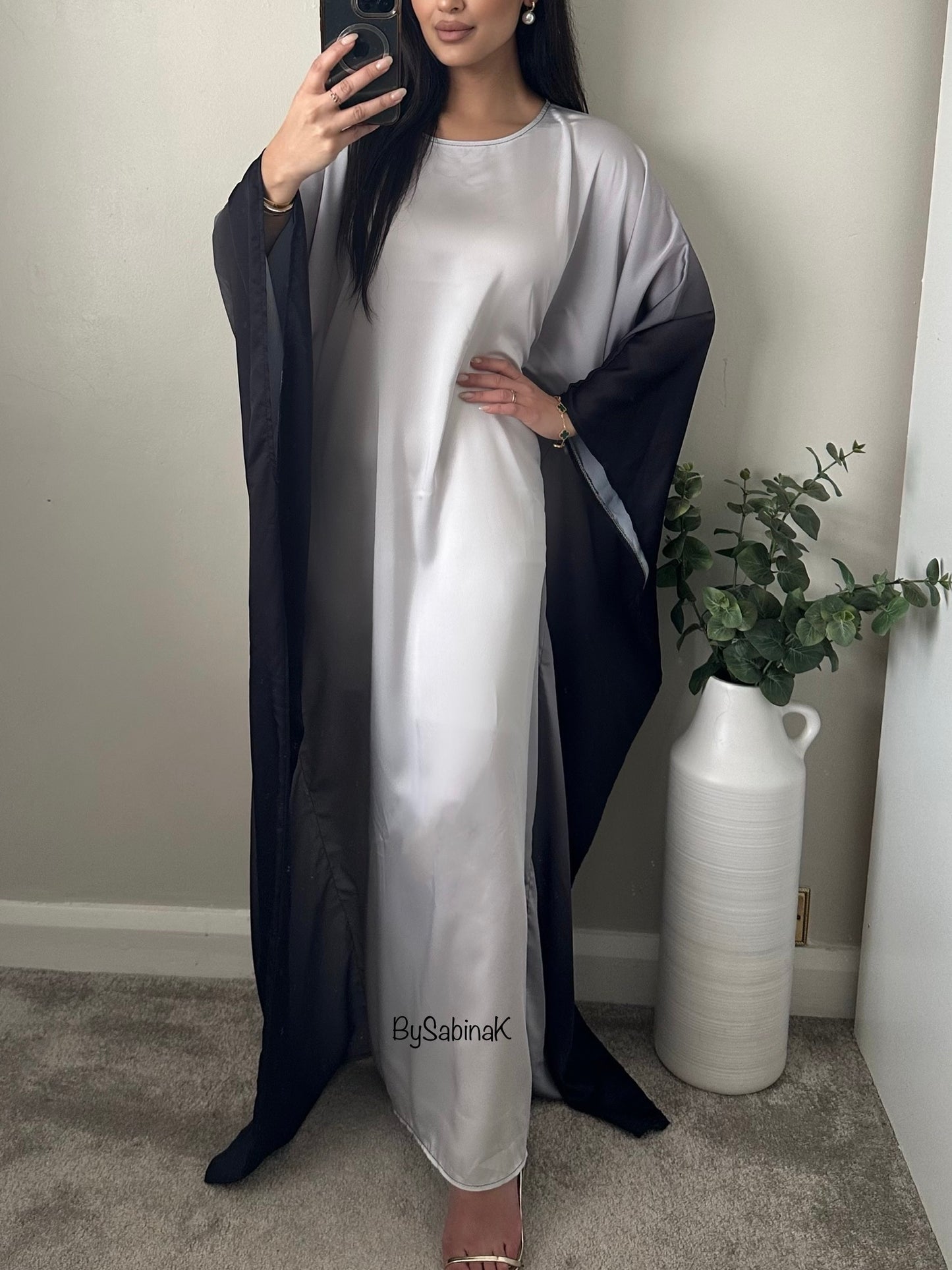 Black Ombré Satin Kaftan